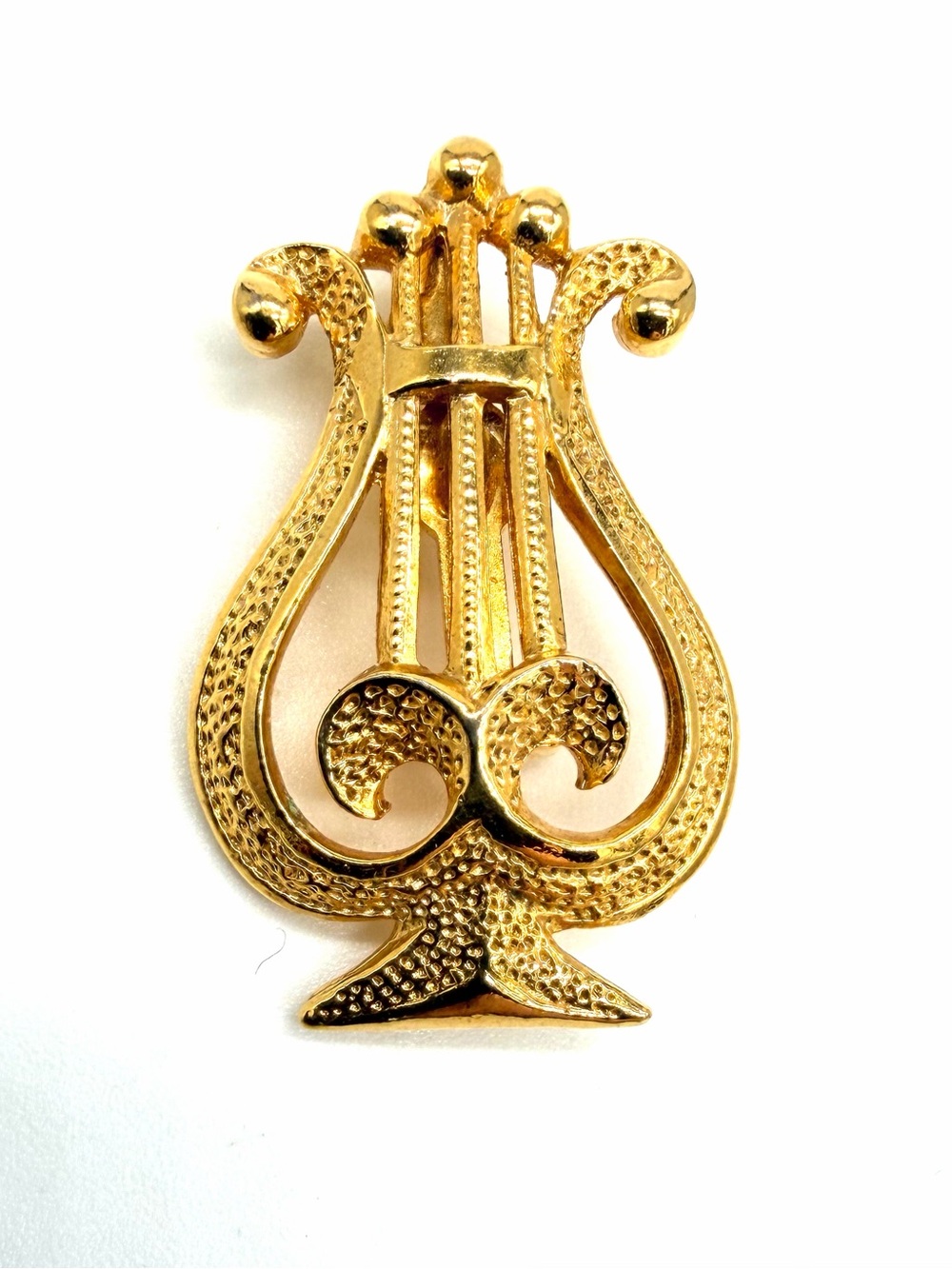 Vintage Signed ORA Lyre Brooch Pin Agnini Singer Gold Tone Musical Instrument